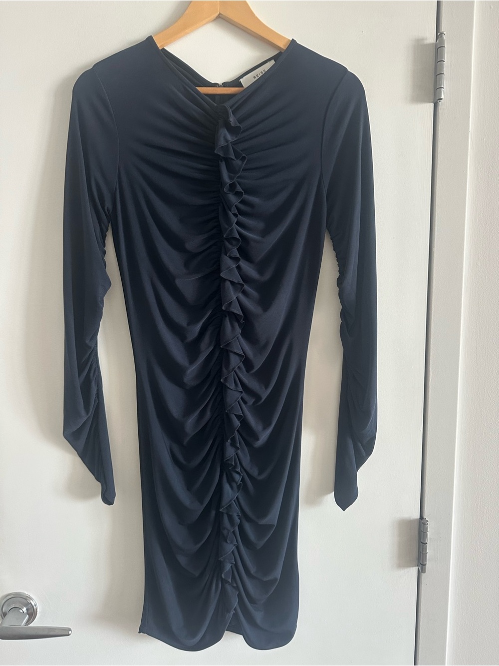 Reiss Harriet Ruffle-Front Dress Navy - Picture 7 of 9